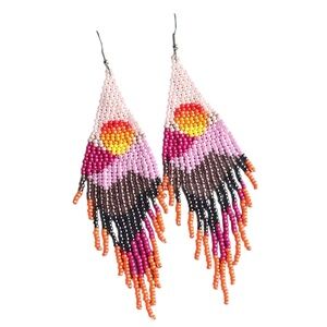 801. The Golden Sunset Colorful Beaded  Earrings